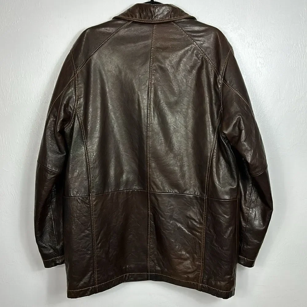 Wilsons Leather Pelle Studio Button Front Brown Jacket Size L